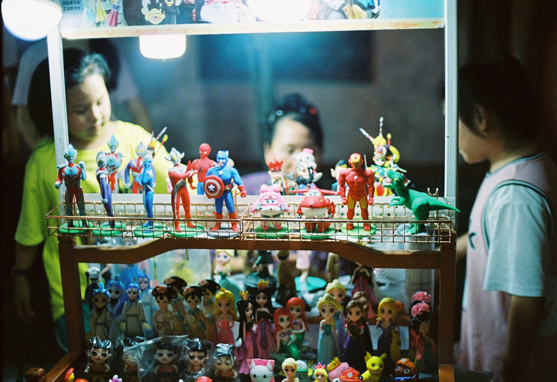 lego toys on glass shelf