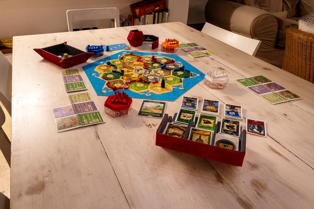 A board game sitting on top of a wooden table