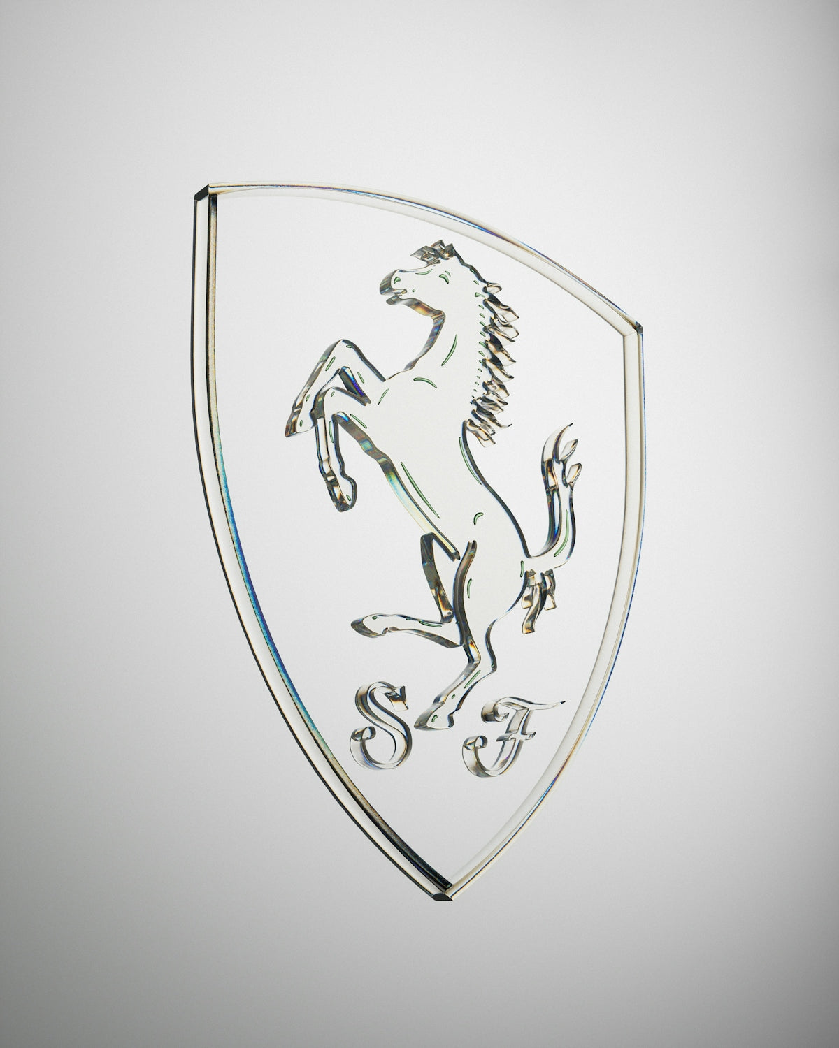 A glass shield with a horse on it