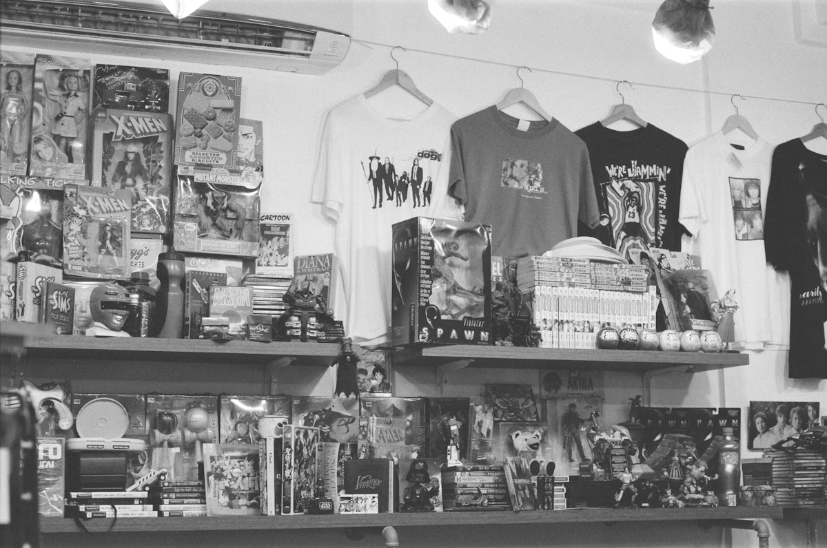 A black and white photo of a store