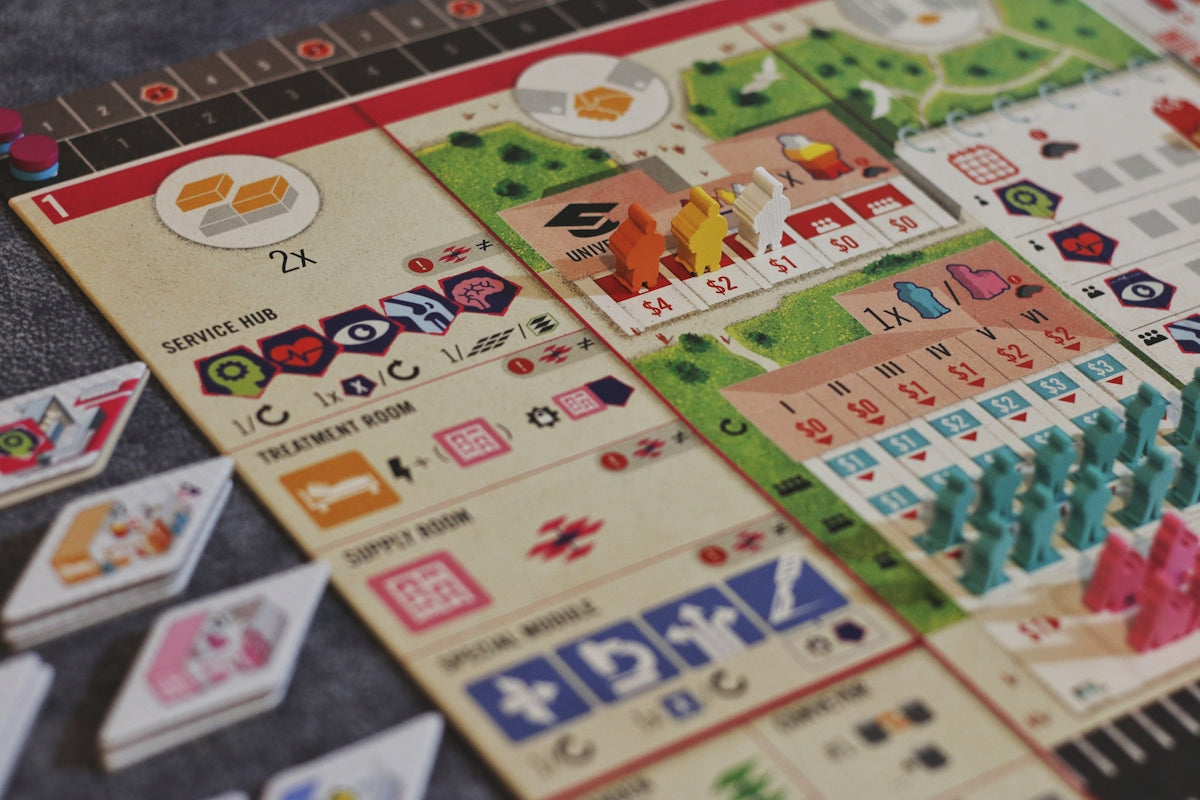 Board game with colorful pieces and cards