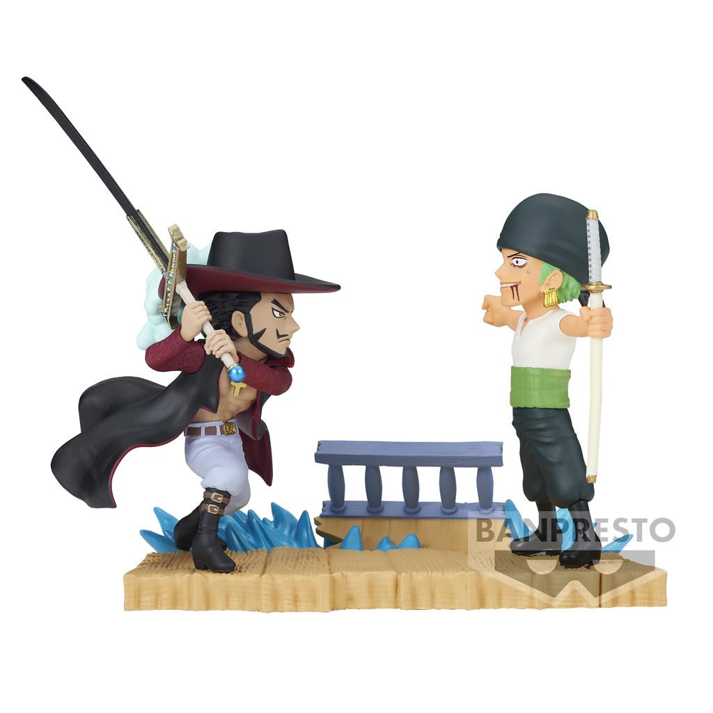 One Piece World Collectable Figur: Roronoa Zoro vs Dracule Mihawk Bandai