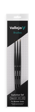 Vallejo Pro Modeler Penselset - Definition Set - Naturligt Hår (Storlekar 4/0, 3/0 & 2/0) Vallejo