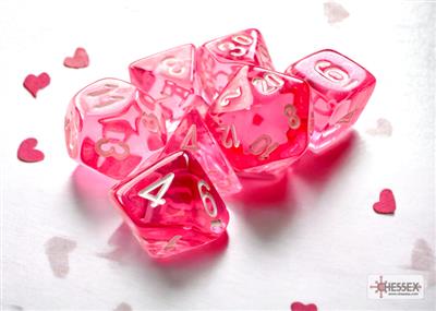 Chessex Translucent Mini-Polyhedral Pink/White 7-Die Set Chessex