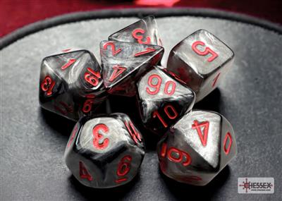 Chessex Velvet Mini-Polyhedral Set - Svart/Röd 7-Tärningsset Chessex