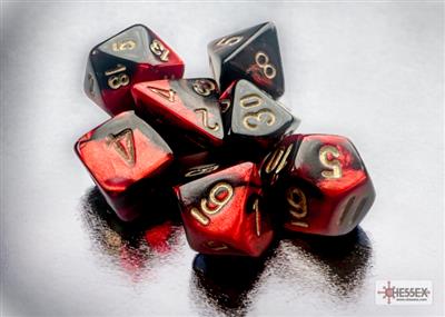 Chessex Gemini Mini-Polyhedral Black-Red/gold 7-Die Set Chessex