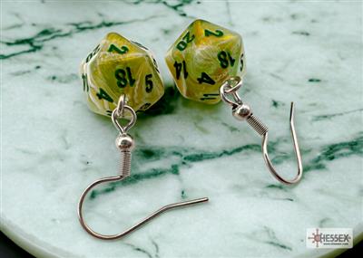 Chessex Hook Örhängen Marble Green Mini-Poly d20 Par Chessex