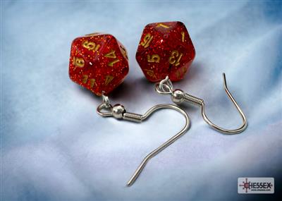 Chessex Hook Örhängen Glitter Ruby Mini-Poly d20 Par Chessex