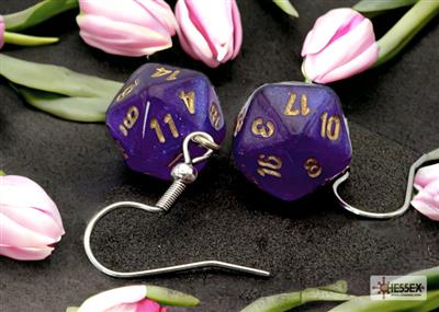 Chessex Hook Örhängen Borealis Royal Purple Mini-Poly d20 Par Chessex