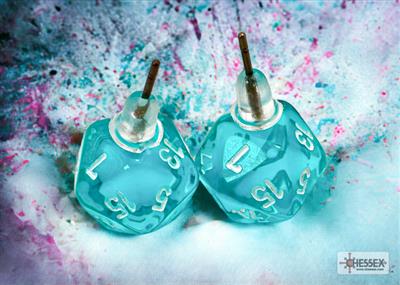 Chessex Stud Örhängen Translucent Teal Mini-Poly d20 Par Chessex
