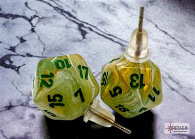 Chessex Stud Earrings Marble Green Mini-Poly d20 Pair Chessex