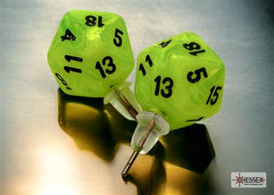 Chessex Stud Örhängen Vortex Bright Green Mini-Poly d20 Par Chessex