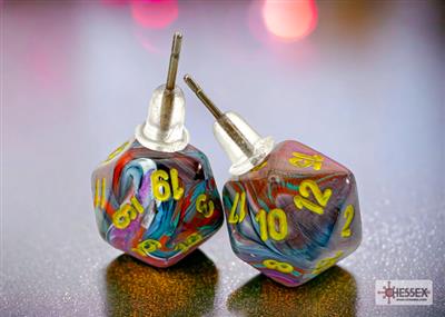 Chessex Stud Earrings Festive Mosaic Mini-Poly d20 Pair Chessex