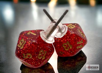 Chessex Stud Örhängen Glitter Ruby Mini-Poly d20 Par Chessex