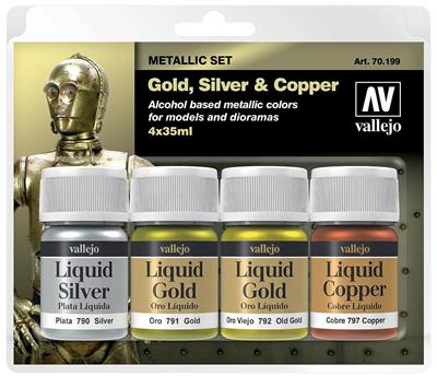 Vallejo - Liquid Gold 4-färgers set - Alkoholbaserat Metallic Set Vallejo