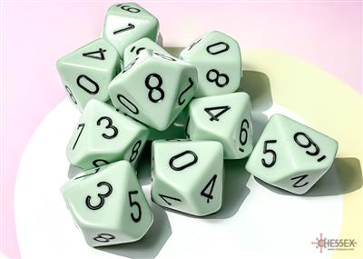 Chessex Opaque Pastel Green/Black d10 Dice Set – 10 Pieces Chessex