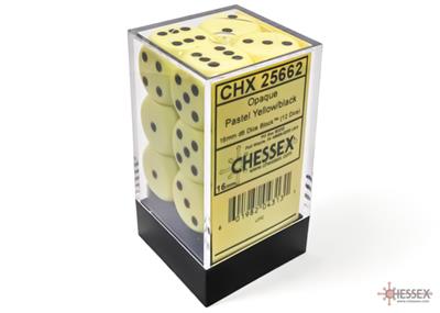 Chessex Opaque Pastel Yellow/Black 16mm d6 Dice Block (12 Dice) Chessex