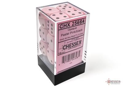 Chessex Opaque Pastel Pink/Black 16mm d6 Tärningar Block (12 Tärningar) Chessex