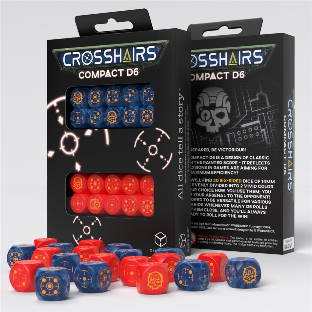 Crosshairs Compact D6: Cobalt & Red - Set of 20 Dice Q-Workshop