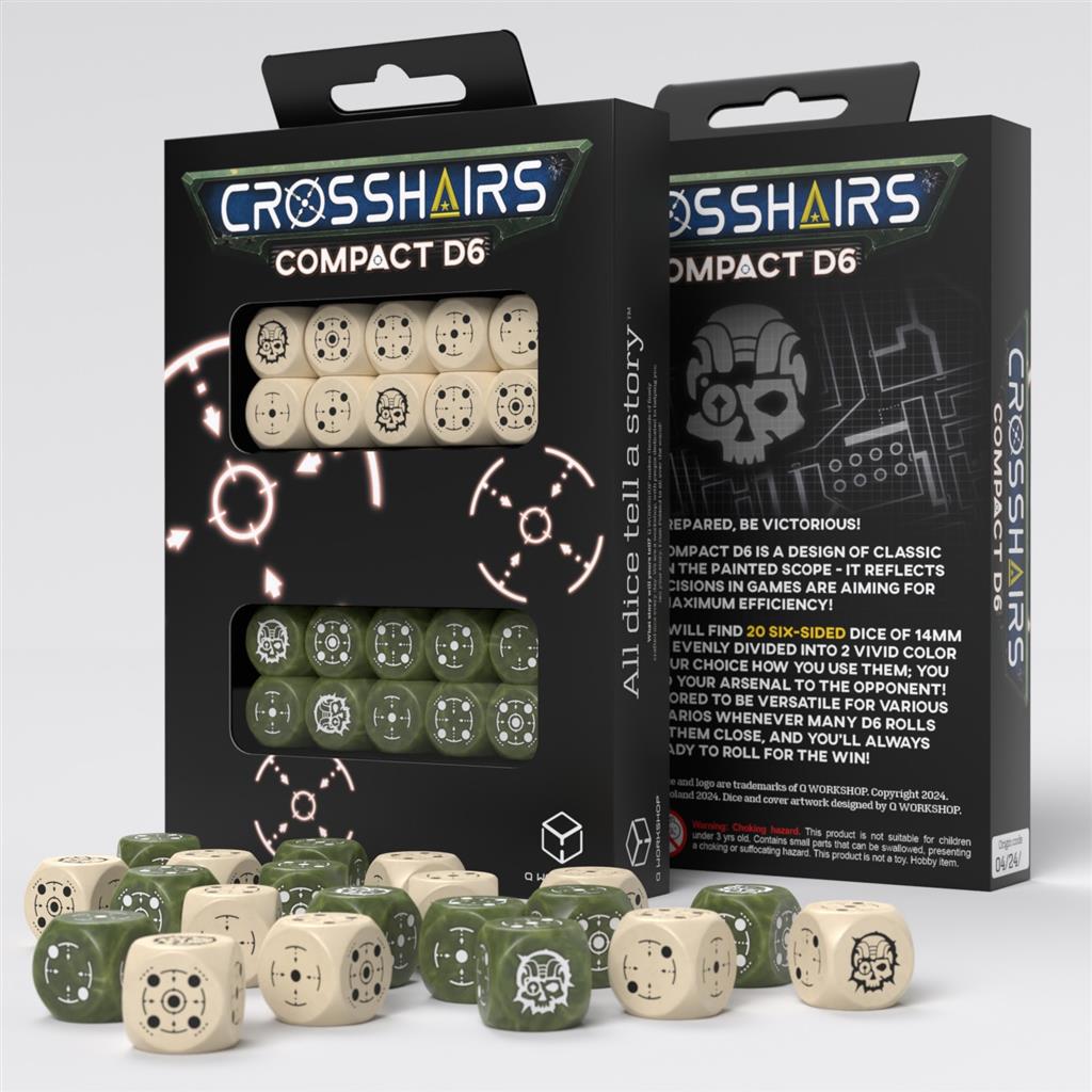 Crosshairs Compact D6: Beige & Olive - Set of 20 Dice Q-Workshop