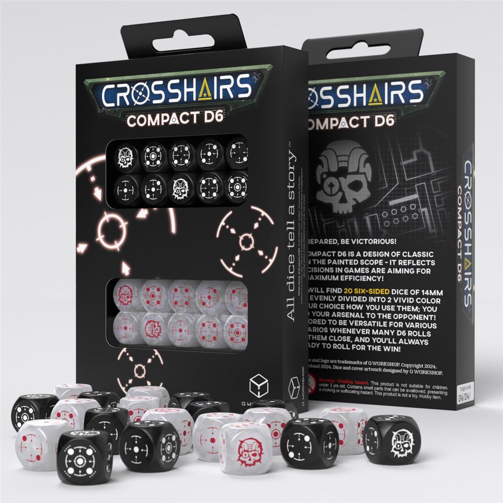 Crosshairs Compact D6: Black & Pearl - 20 Dice Set Q-Workshop