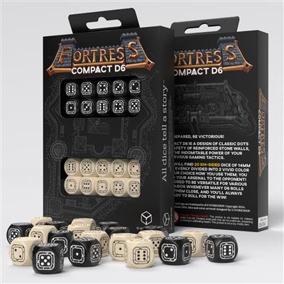 Fortress Compact D6: Svart & Beige - Set med 20 Tärningar Q-Workshop