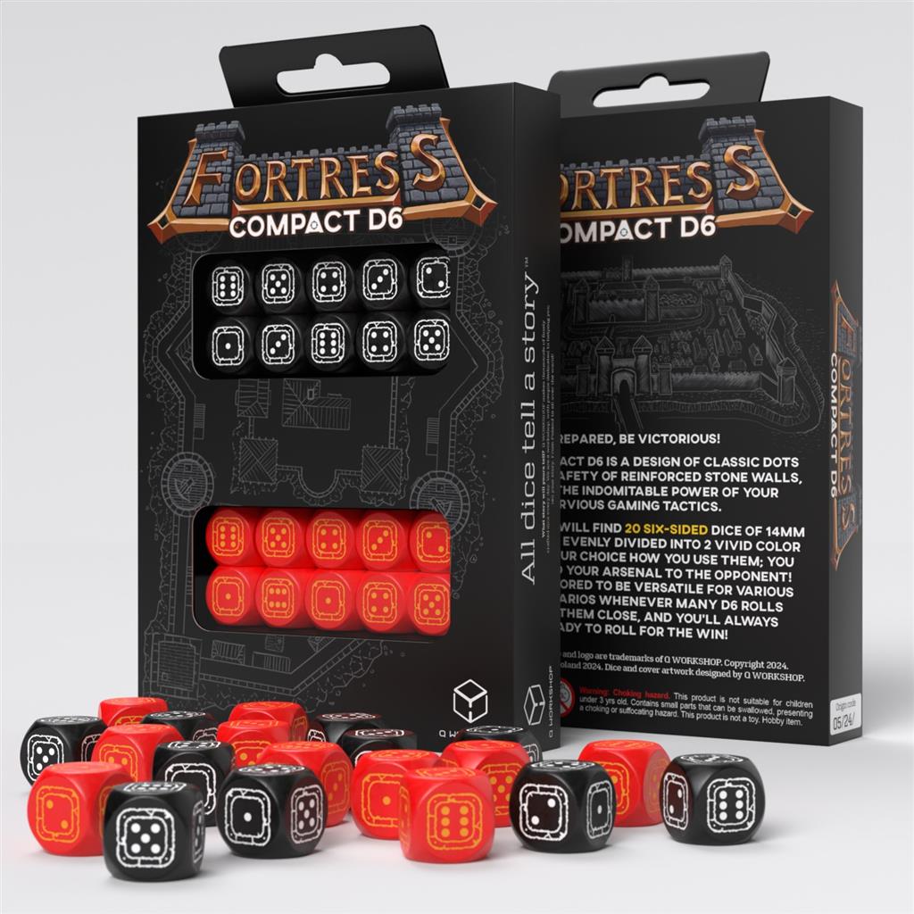 Fortress Compact D6: Svart & Röd - Tärningsset Q-Workshop
