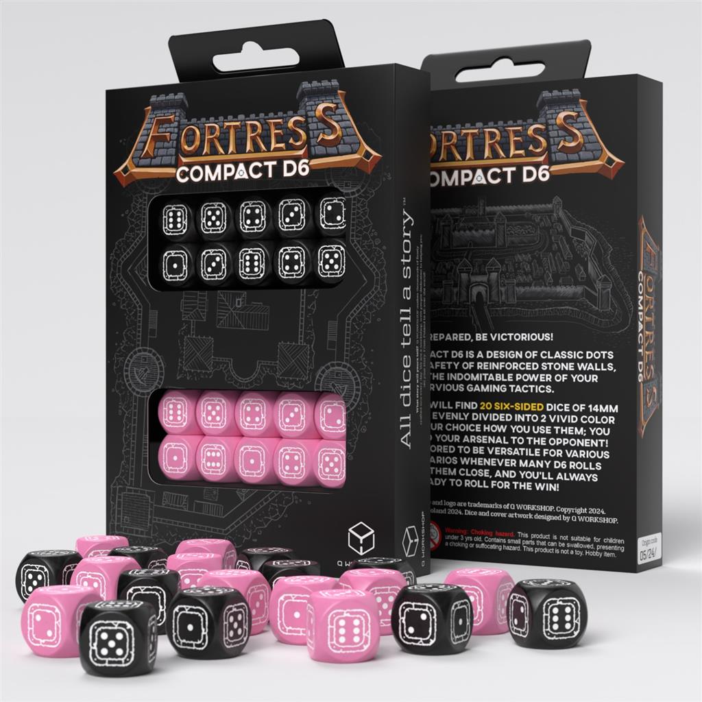 Fortress Compact D6: Black & Pink Tärningar Q-Workshop