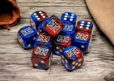 WW2 Tärningar Storbritannien Gemini Blå-Röd/Vit 16mm d6 Tärningsblock (12 Tärningar) Chessex