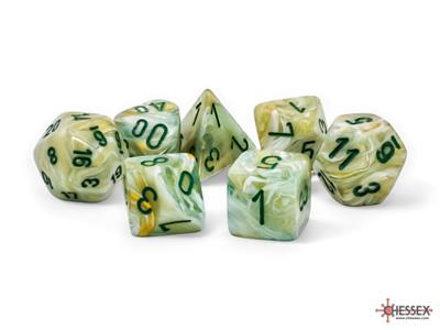 Chessex Marble Mega-hedral™ Grön/Mörkgrön 7-Tärningsset Chessex