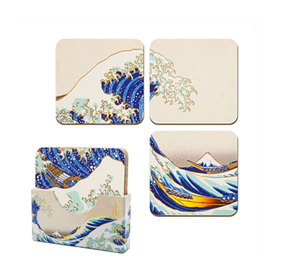 The Great Wave of Kanagawa - Set av 4 Glasunderlägg Distrineo