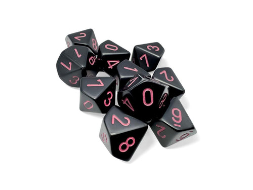 Chessex Opaque Svart/Rosa Set med Tio d10 Tärningar Chessex