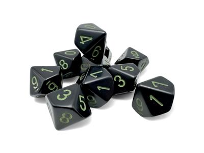 Ockra Svart/grön Set med Tio d10 Tärningar Chessex