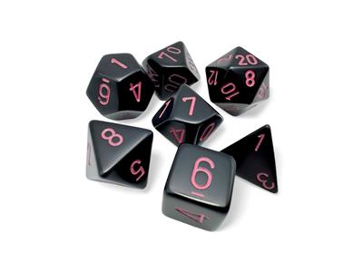 Ogenomskinlig Svart/Rosa Polyhedral 7-Tärningsset Chessex