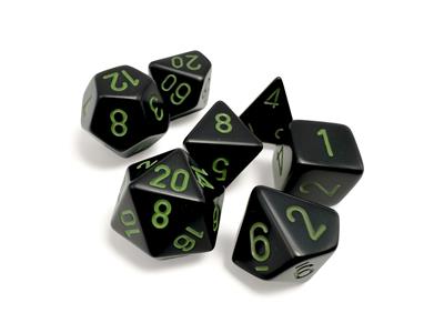 Opaque Svart/Grön Polyhedral 7-Tärningsset Chessex