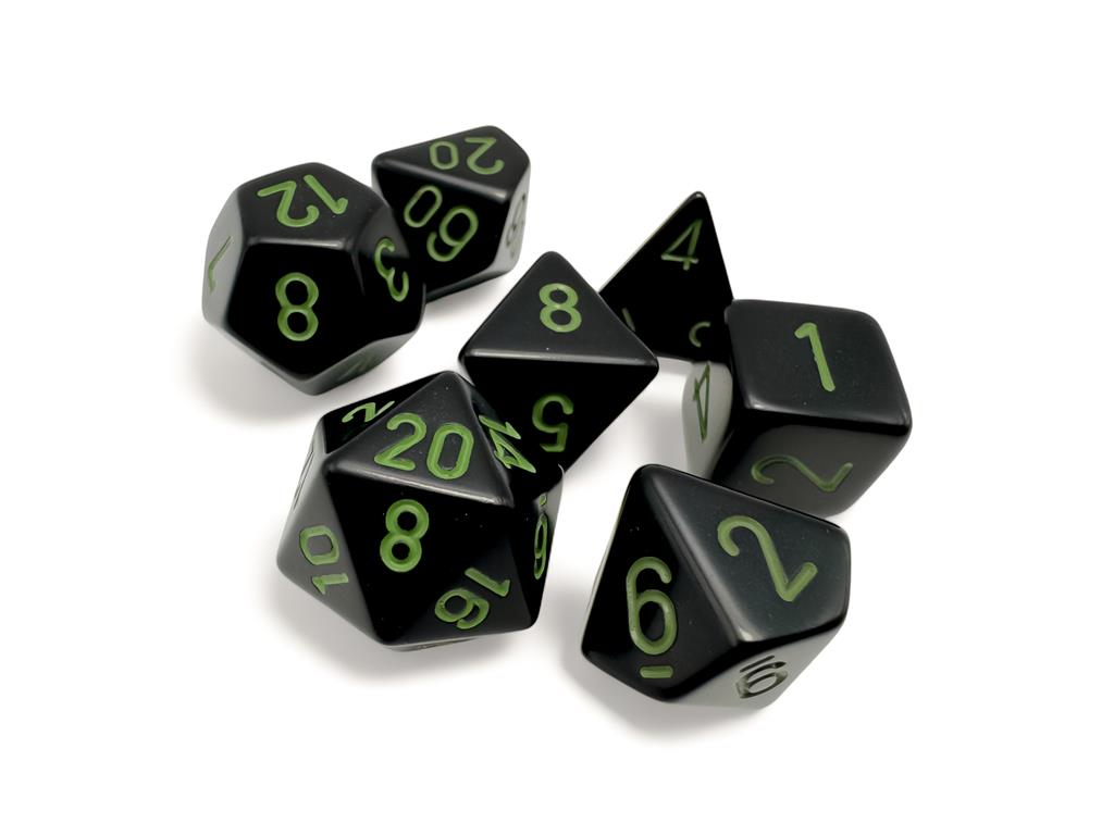 Opaque Svart/Grön Polyhedral 7-Tärningsset Chessex