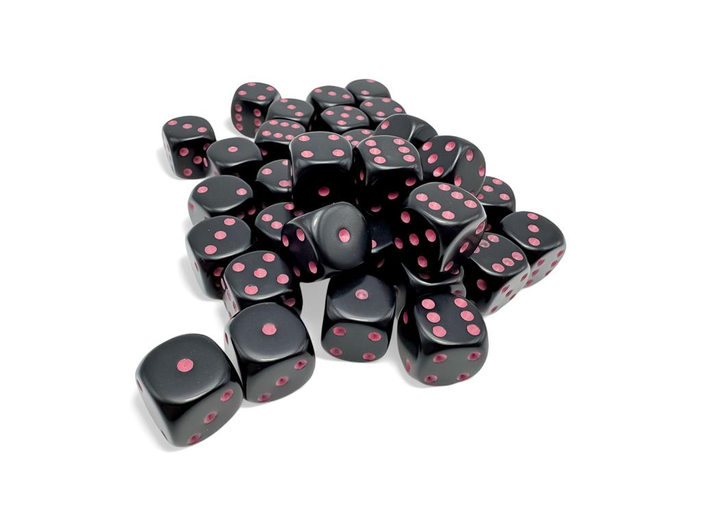 Opaque Black/Pink 12mm d6 Tärningar Block (36 Tärningar) Chessex