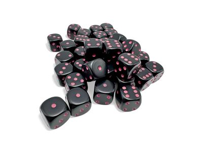Opaque Black/Pink 12mm d6 Tärningar Block (36 Tärningar) Chessex