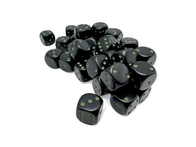 Opaque Black/Green 12mm d6 Dice Block (36 Dice) Chessex