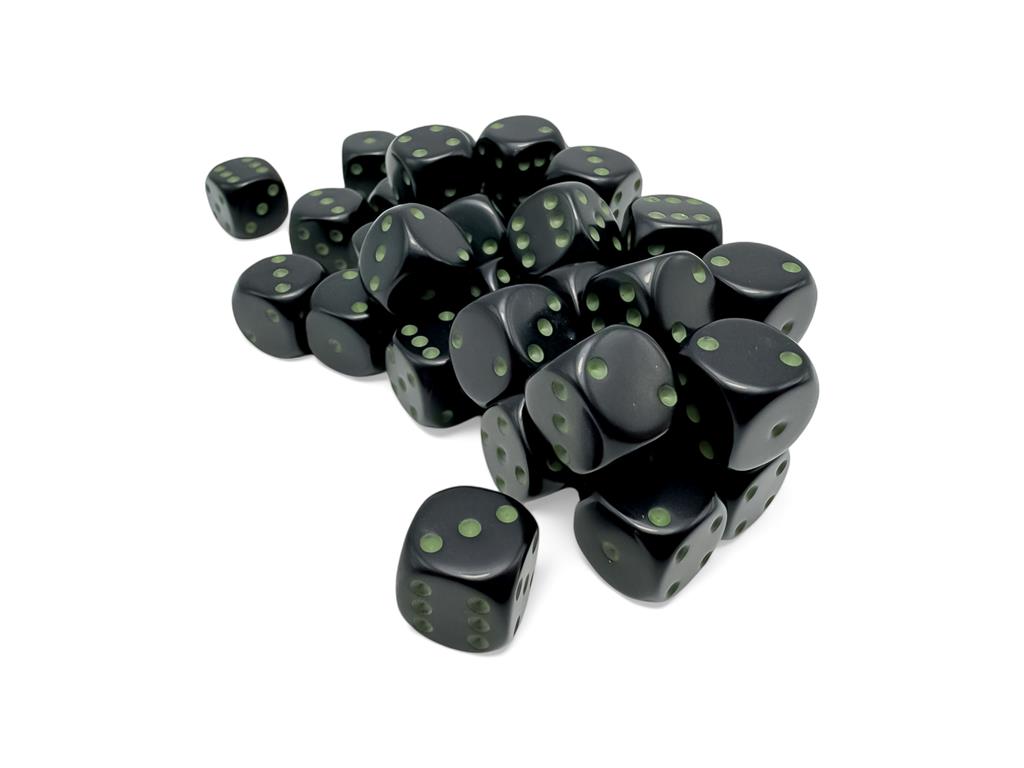 Opaque Black/Green 12mm d6 Dice Block (36 Dice) Chessex