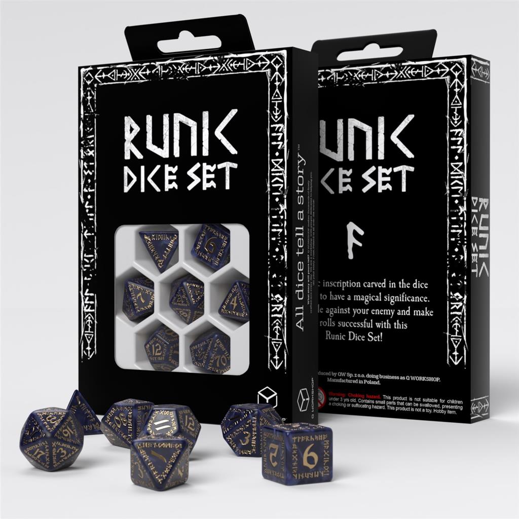 Runic Mixed-blue & Gold Dice Set Q-Workshop