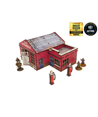WW2 Normandy Garage med Bensinstation för 28mm Spel Micro Art Studio