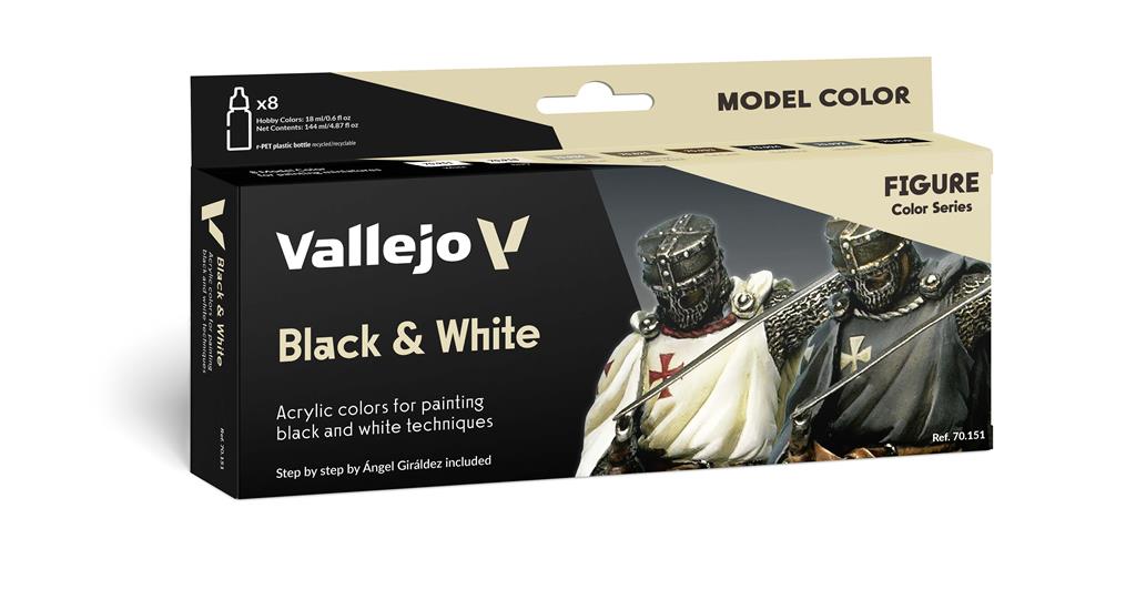 Vallejo - Model Color / Figure / Set med 8 färger - Svart & Vitt av Angel Giraldez 18 ml