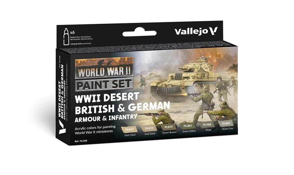 Vallejo - Model Color / Andra världskriget / Set med 6 färger – Ökenversion för brittisk och tysk pansar och infanteri, 18 ml