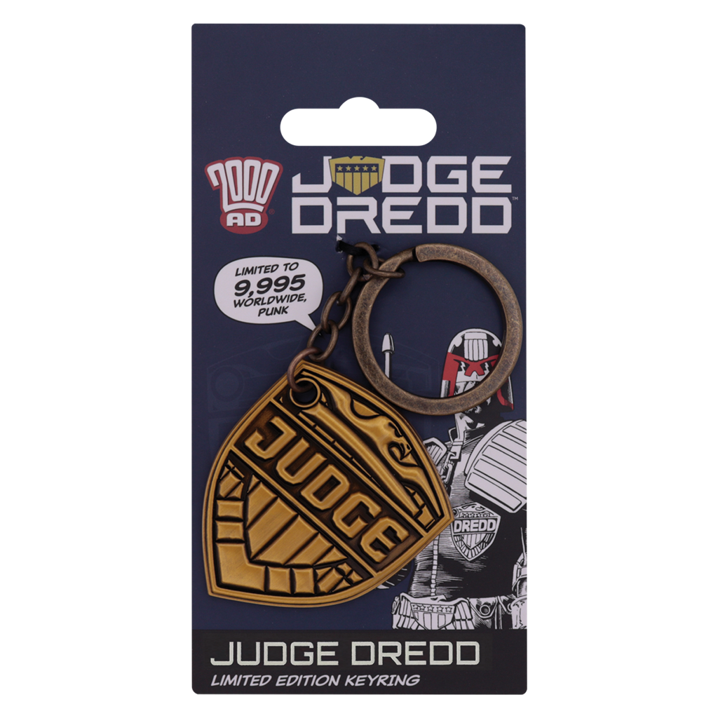 2000 AD Judge Dredd Emblem Keyring in antique gold, limited edition