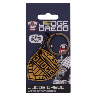 2000 AD Judge Dredd Emblem Keyring in antique gold, limited edition