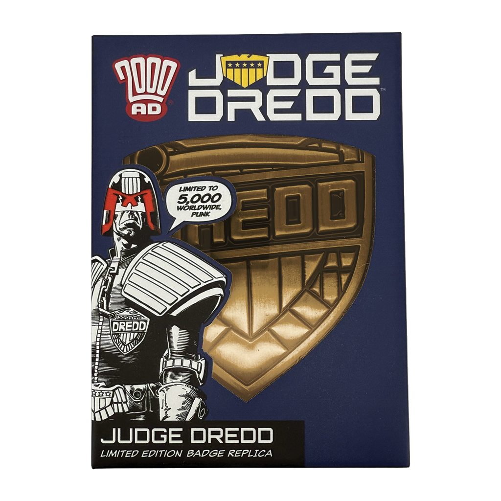 2000 AD Judge Dredd Emblem Replika-Märke i Antikguld med Bältesklämma – Begränsad Upplaga