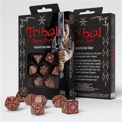 Tribal Dice Set: Glittrande Röd & Beige