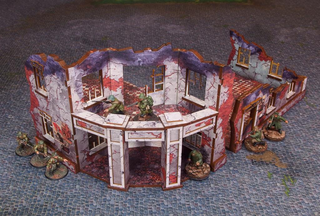 WW2 Eastern Front Stalingrad Univermag Front (with balcony) (2) PRE-PAINTED [28mm/1:56]