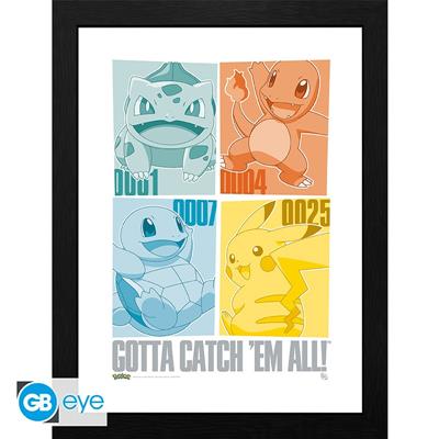 POKEMON - Inramad print 'Pikachu & Kanto Starters' (30x40)